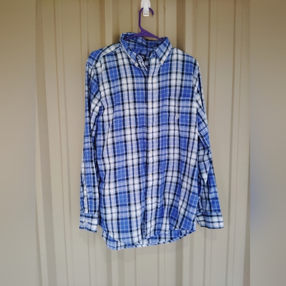 Men's Chaps Blue Plaid Button Down Shirt Size Large Long Sleeves Preppy - Picture 1 of 3
